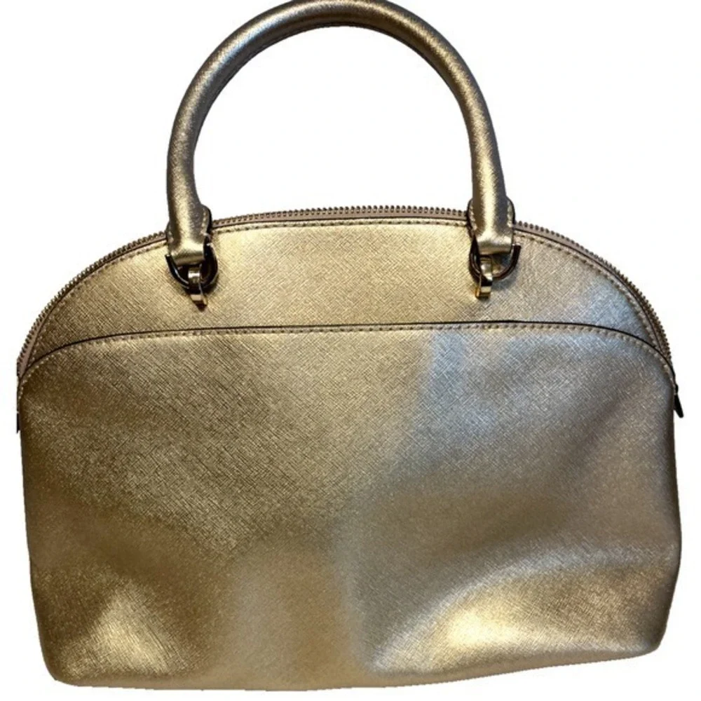 Michael Kors Emmy Dome Satchel Purse‎ Crossbody Metallic Gold Medium